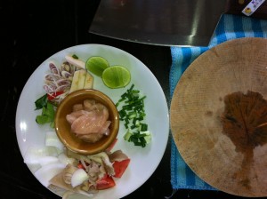 chopping board and ingredients